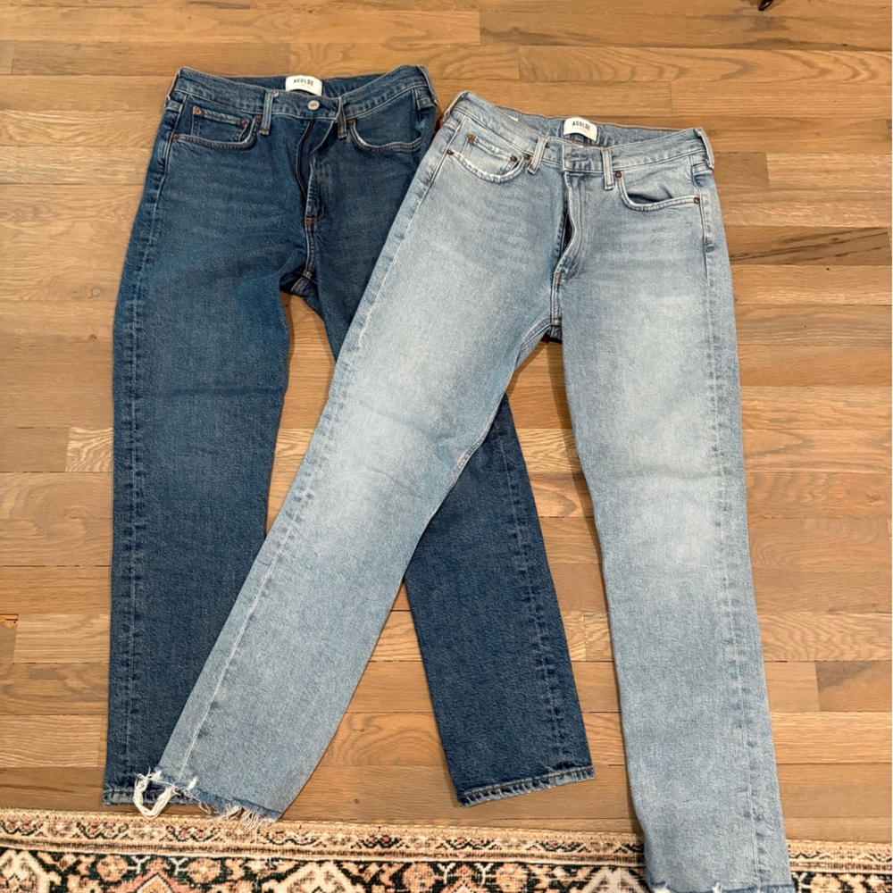 Agolde Women's Straight Leg Jeans - Dark Blue and Light Blue
